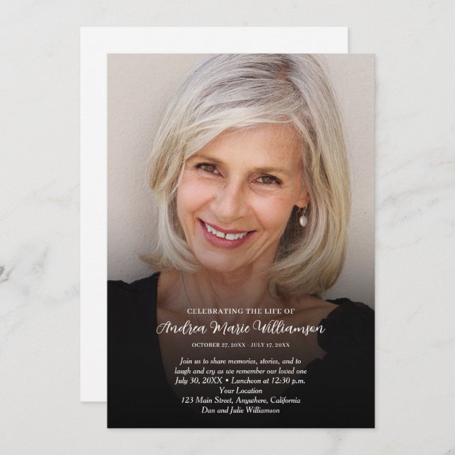 Elegant Celebration of Life Funeral Memorial Invitation (Front/Back)