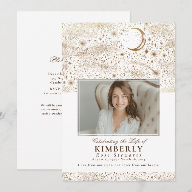 Elegant Celebration of Life Funeral Memorial Photo Invitation (Front/Back)