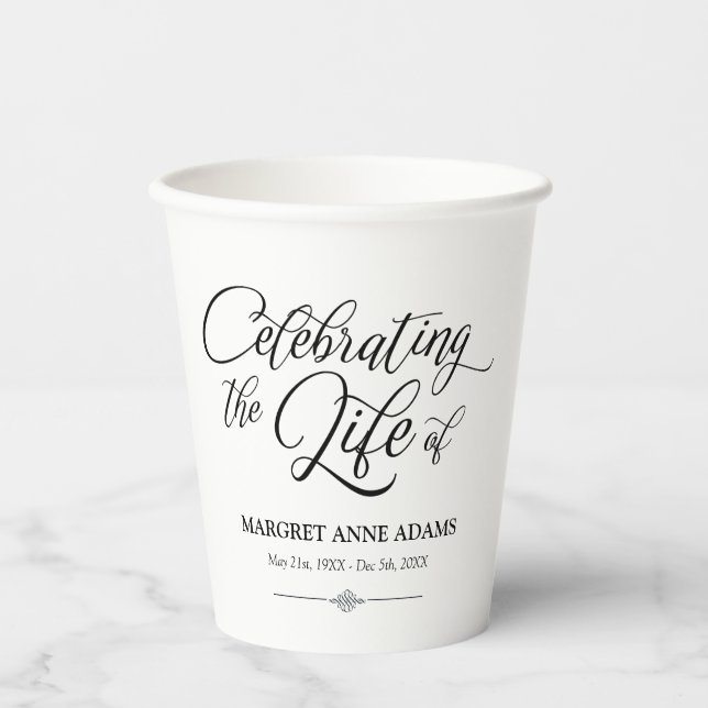 Elegant Celebration of Life Funeral Paper Cups (Front)