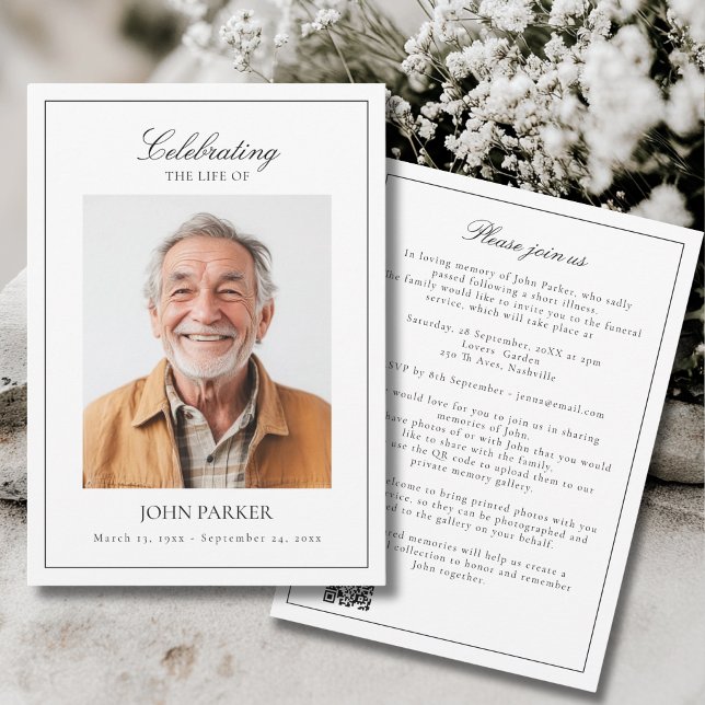 Elegant Celebration of Life Funeral Photo QR Code Invitation (Elegant Celebration of Life Funeral Photo QR Code Invitation)