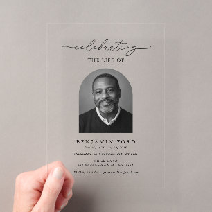 Elegant Celebration of Life Photo Funeral Memorial Acrylic Invitations