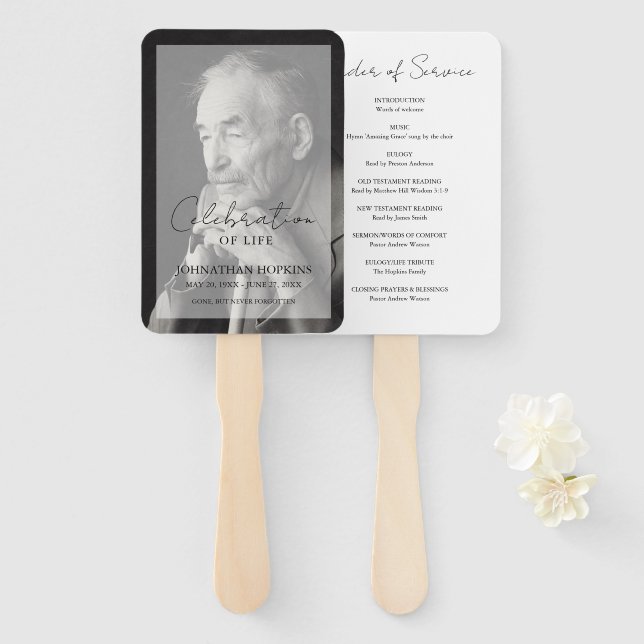 Elegant Celebration of Life Photo Order of Service Hand Fan (Front and Back)