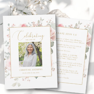 Elegant Celebration of Life Photo Roses Funeral Invitation