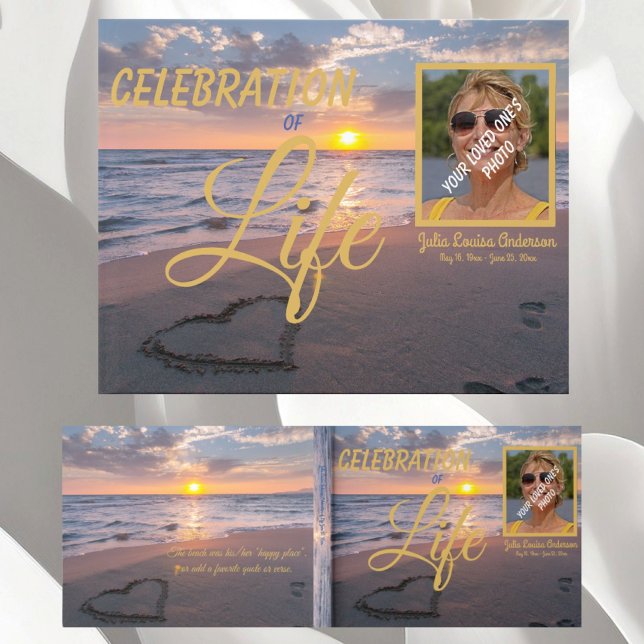 Elegant Celebration Of Life Sunset Ocean Photo Guest Book (Creator Uploaded)
