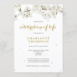 Elegant Celebration of Life White Blossom Floral Invitation