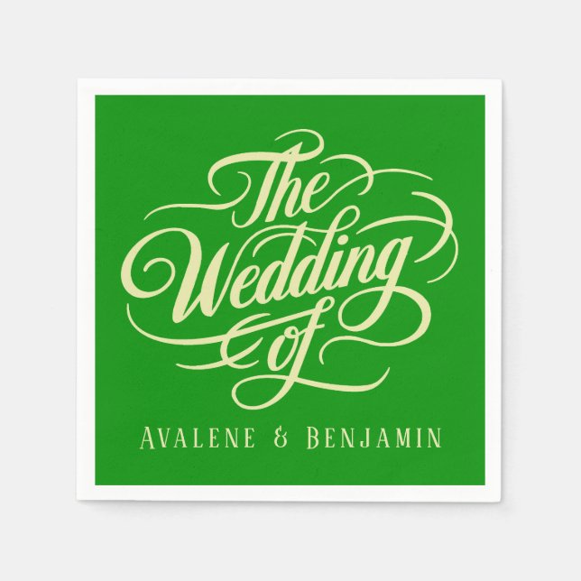 Elegant Celery and Forest Green Colour Wedding Napkin (Front)