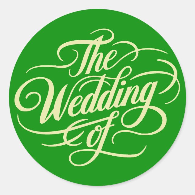 Elegant Celery and Forest Green Wedding Classic Round Sticker (Front)