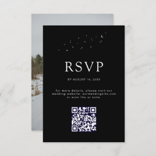 Elegant Celestial Black QR Code Wedding Photo RSVP Card