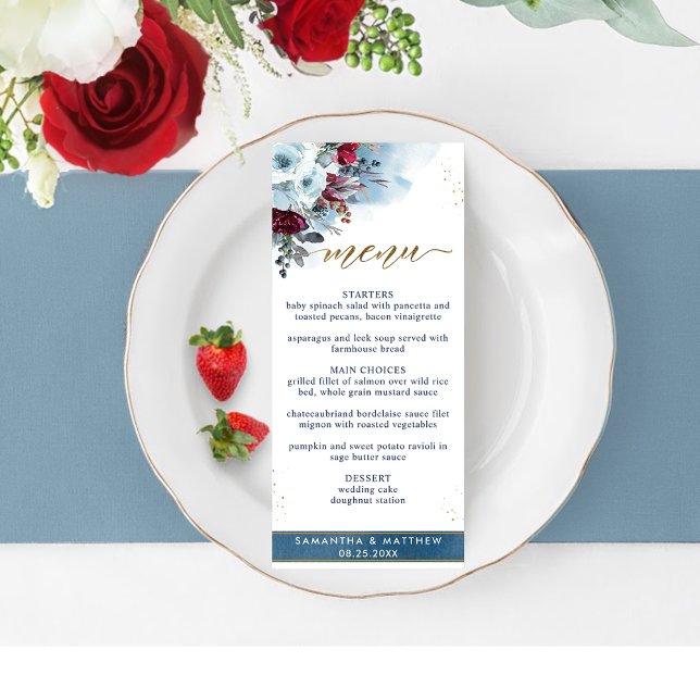 Elegant Celestial Blooms, Blue Watercolor, Floral Menu (Creator Uploaded)