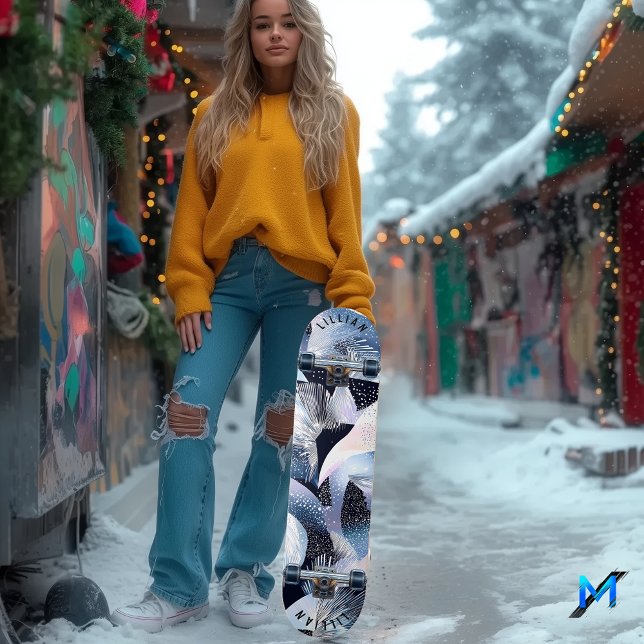 Elegant Celestial Blue Abstract & Flowing Patterns Skateboard (Creator Uploaded)