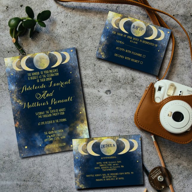 Elegant Celestial Blue & Gold Detail QR code Enclosure Card (Creator Uploaded)