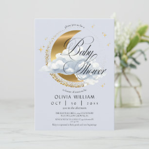 Elegant Celestial Blue Script Baby Shower Invitation