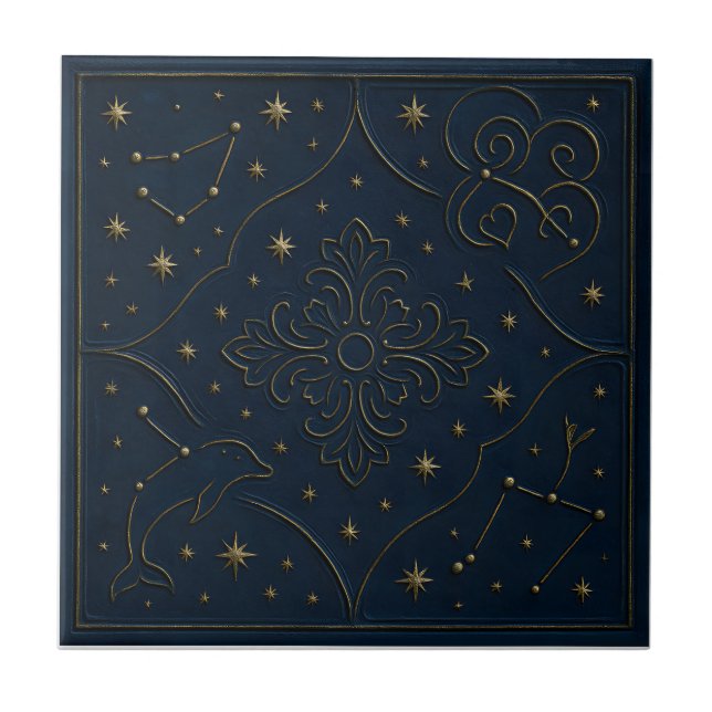 Elegant Celestial Ceramic Tile (Front)