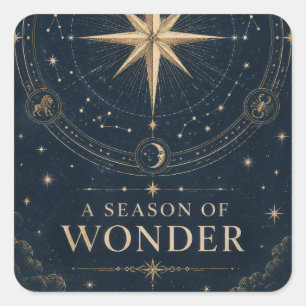 Elegant Celestial Christmas ,Vintage Eight Point Square Sticker