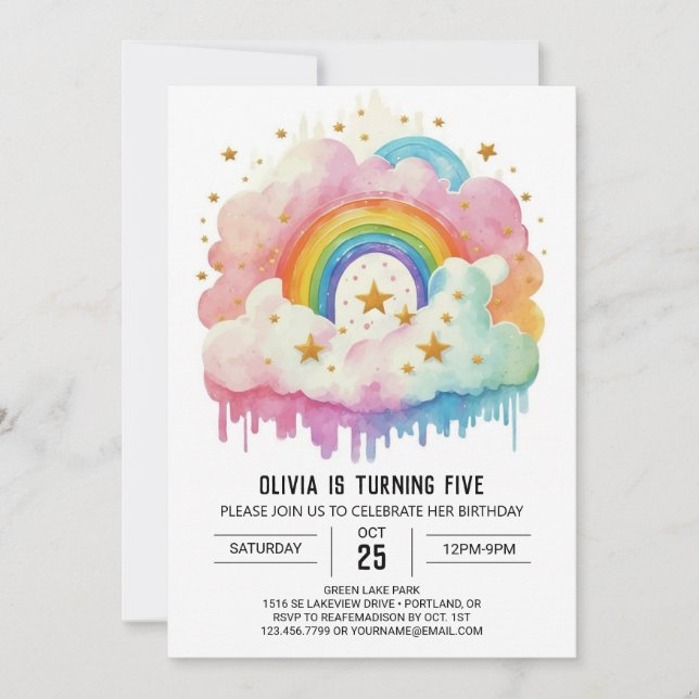 Elegant Celestial Clouds Girl Birthday Invitation (Front)