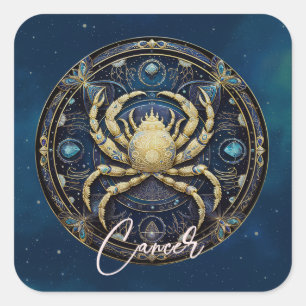 Elegant Celestial Crab Sun Sign Black Gold Cancer Square Sticker