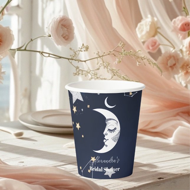 Elegant Celestial Crescent Moon Bridal Shower Paper Cups (Creator Uploaded)