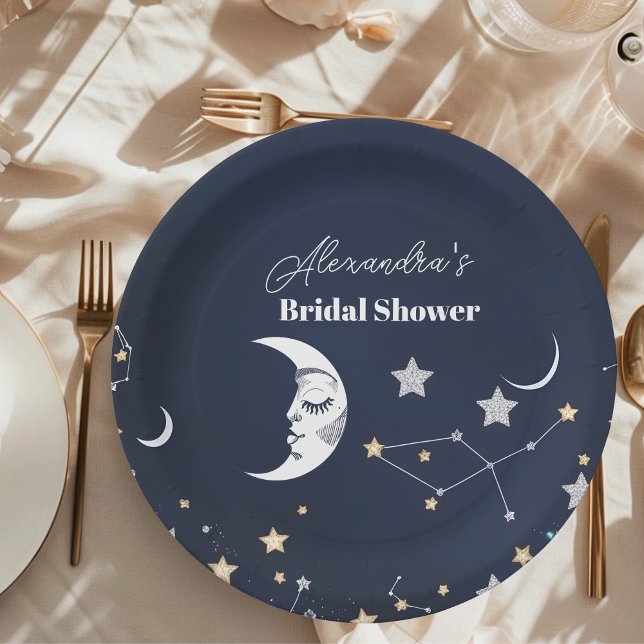 Elegant Celestial Crescent Moon Bridal Shower Paper Plate (Creator Uploaded)
