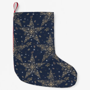 Elegant Celestial Filigree Star Pattern - Blue Small Christmas Stocking