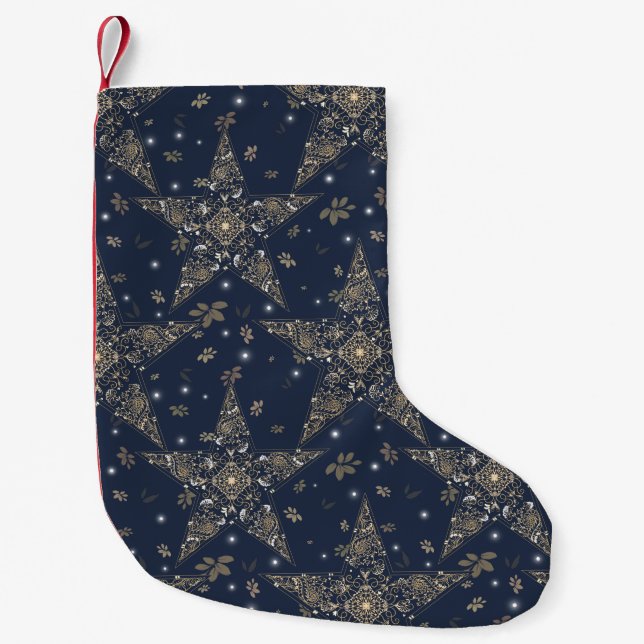 Elegant Celestial Filigree Star Pattern - Blue Small Christmas Stocking (Front)