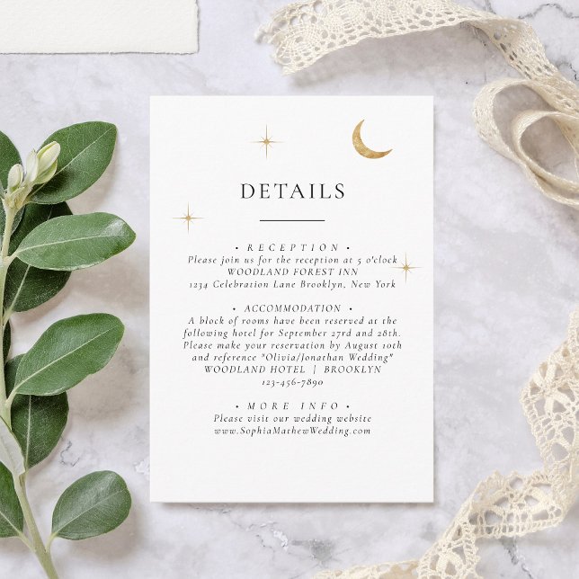 Elegant Celestial Gold Moon Stars Wedding Details Enclosure Card (Creator Uploaded)