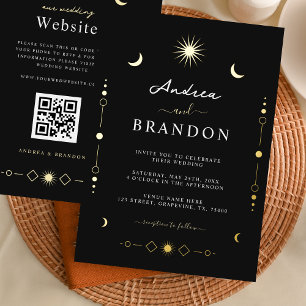 Elegant Celestial Gold Moon & Sun QR Code Wedding