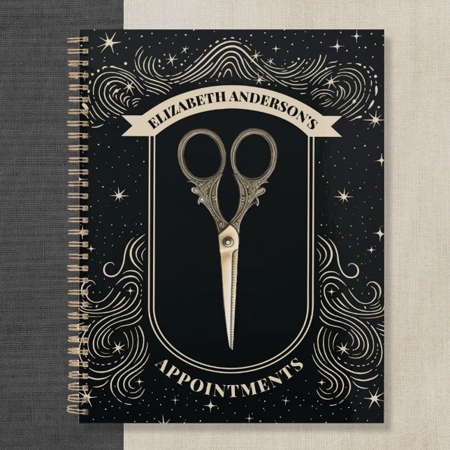 Elegant Celestial Hair Stylist Appointment Binder Planner (A vintage celestial hair stylist appointment book/notebook. Personalize it with your name)