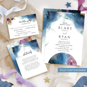 Elegant, Celestial Jewel Tone Wedding Invitation