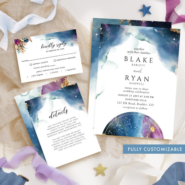 Elegant, Celestial Jewel Tone Wedding Invitation (Creator Uploaded)