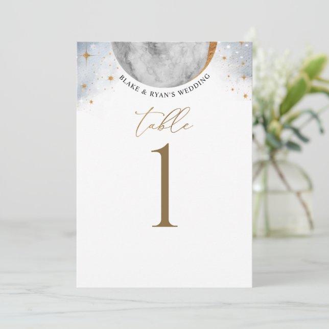 Elegant Celestial  Moon Sky and Stars Table Number (Standing Front)