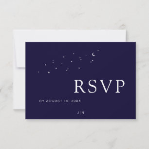 Elegant Celestial Moon & Stars Blue Wedding RSVP Card