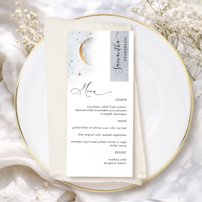 Elegant Celestial Moon Stars, Menu with Guest Name (Creator Uploaded)