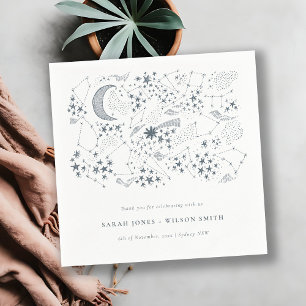 Elegant Celestial Navy Starry Night Moon Wedding Napkin