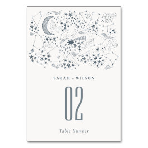 Elegant Celestial Navy Starry Night Moon Wedding Table Number