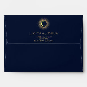 Elegant Celestial Navy Sun Crescent Moon Envelope