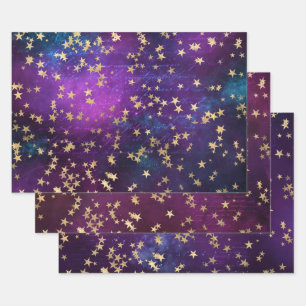 Elegant Celestial Starry Gold Stars Design Wrapping Paper Sheet