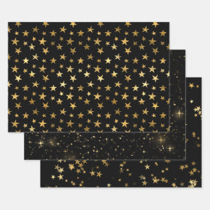 Elegant Celestial Starry Gold Stars Design Wrapping Paper Sheet
