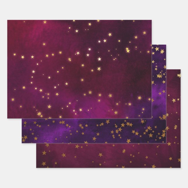 Elegant Celestial Starry Gold Stars Design Wrapping Paper Sheet (Set)