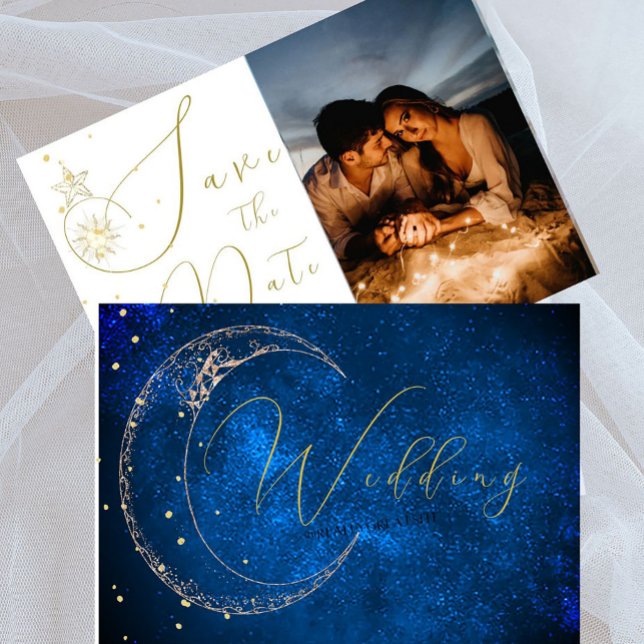  Elegant Celestial Stars Photo Evening Wedding Save The Date (Creator Uploaded)