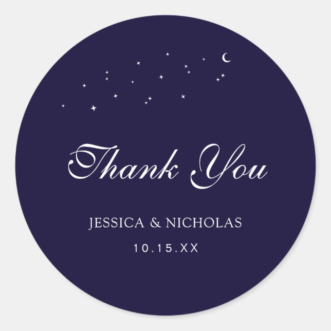 Elegant Celestial Thank You Script Wedding Favour  Classic Round Sticker (Front)