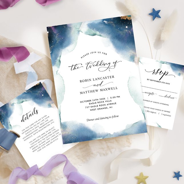 Elegant Celestial Watercolor Starry Frame Wedding Invitation (Creator Uploaded)