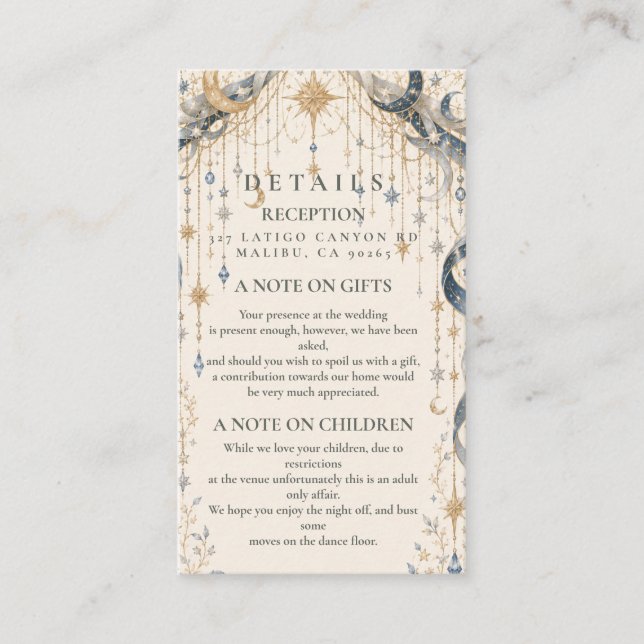 Elegant Celestial Wedding Arch Enclosure Card (Front)