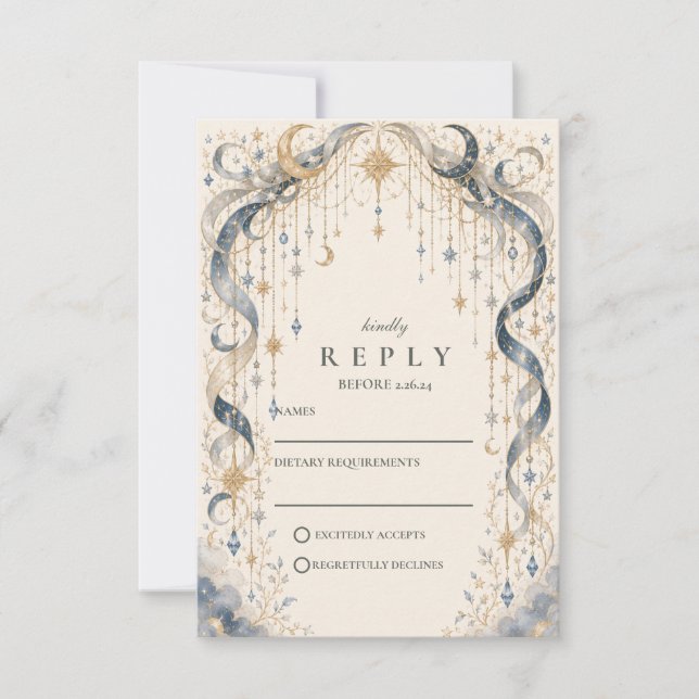 Elegant Celestial Wedding Arch RSVP Card (Front)