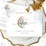 Elegant Celestial Wedding Save The Date Postcard<br><div class="desc">Announce your wedding date with this beautiful, elegant and simple celestial wedding save the date postcard. Delicate background with watercolor sky, stars and moon and exquisite moon framing save the date phrase. Modern hand written Script typography through out. Ability to change "Save the" to "Save our" date. Back with area...</div>