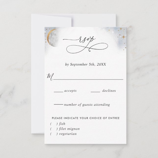 Elegant Celestial With/Without Meal Choices RSVP (Front)
