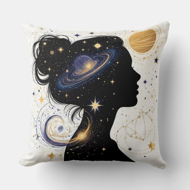 Elegant Celestial Woman Silhouette Cushion (Front)