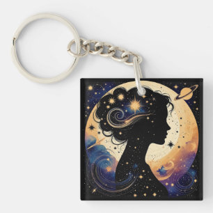Elegant Celestial Woman Silhouette Key Ring