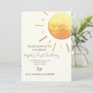 Elegant Celestial Yellow Sun Gender Neutral Birthd Invitation
