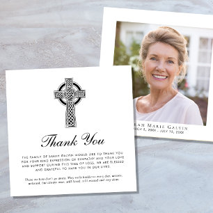 Elegant Celtic Cross Photo Memorial Square Thank You Card