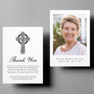 Elegant Celtic Cross Photo Memorial Thank You Card